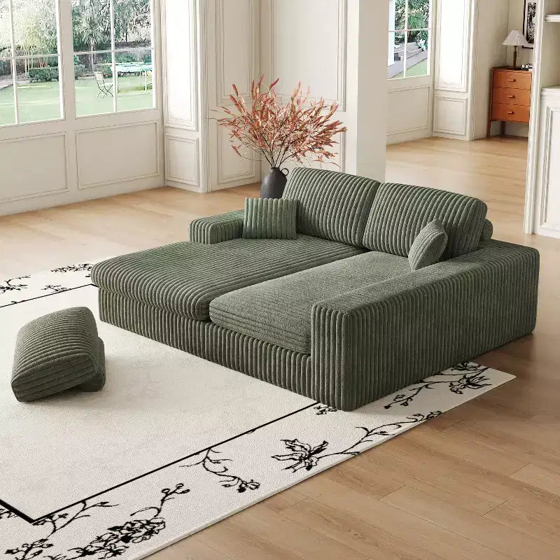 Canapé modulaire en velours côtelé en forme de L de 114,5 po avec fauteuil inclinable, canapé de sol convertible 2-en-1 avec coussins en mousse et oreillers de soutien cervical pour le salon