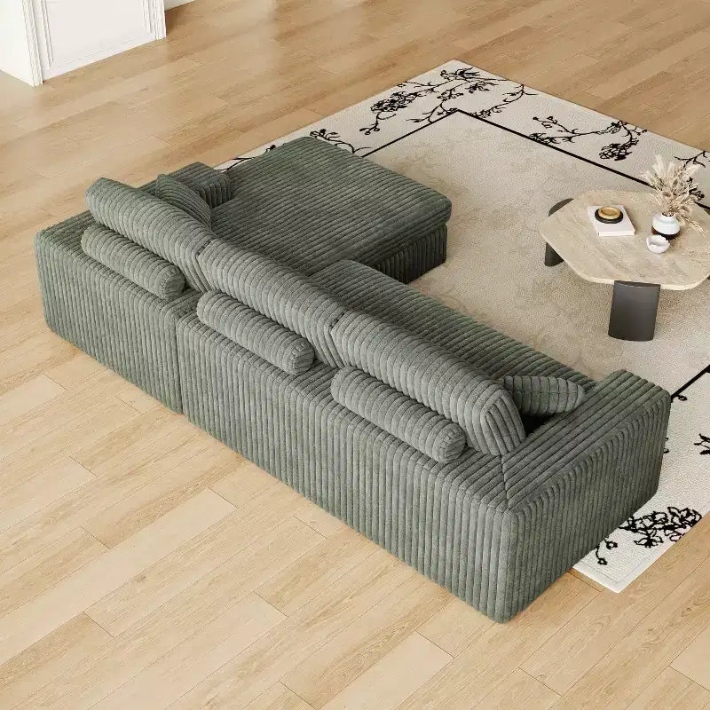 Canapé modulaire en velours côtelé en forme de L de 114,5 po avec fauteuil inclinable, canapé de sol convertible 2-en-1 avec coussins en mousse et oreillers de soutien cervical pour le salon