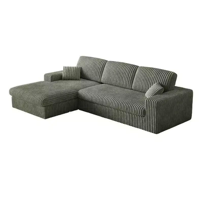 Canapé modulaire en velours côtelé en forme de L de 114,5 po avec fauteuil inclinable, canapé de sol convertible 2-en-1 avec coussins en mousse et oreillers de soutien cervical pour le salon
