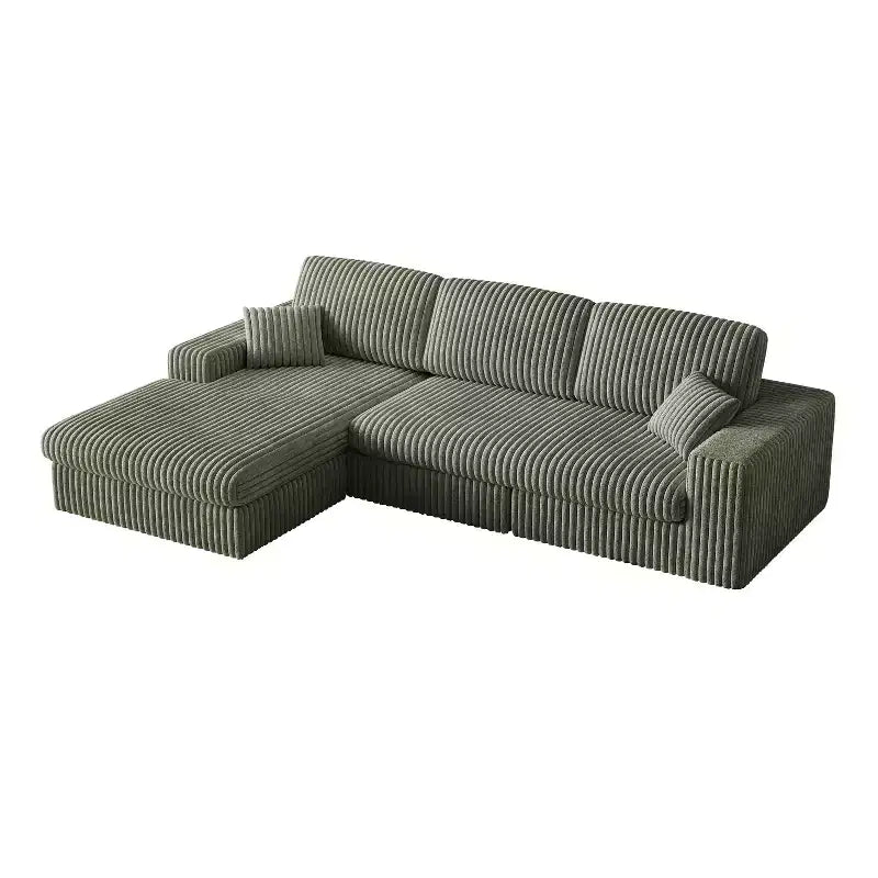 Canapé modulaire en velours côtelé en forme de L de 114,5 po avec fauteuil inclinable, canapé de sol convertible 2-en-1 avec coussins en mousse et oreillers de soutien cervical pour le salon