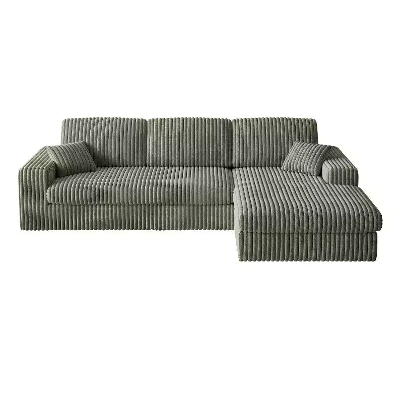 Canapé modulaire en velours côtelé en forme de L de 114,5 po avec fauteuil inclinable, canapé de sol convertible 2-en-1 avec coussins en mousse et oreillers de soutien cervical pour le salon