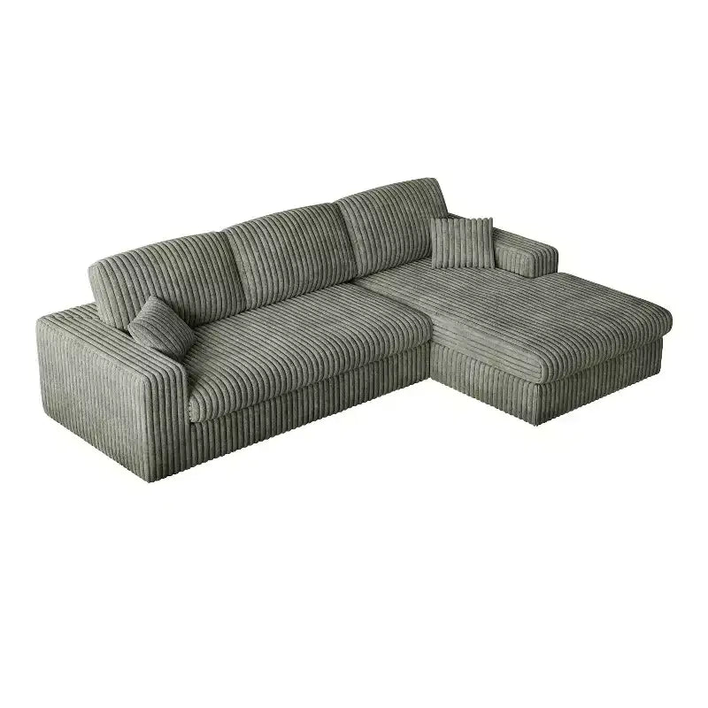 Canapé modulaire en velours côtelé en forme de L de 114,5 po avec fauteuil inclinable, canapé de sol convertible 2-en-1 avec coussins en mousse et oreillers de soutien cervical pour le salon
