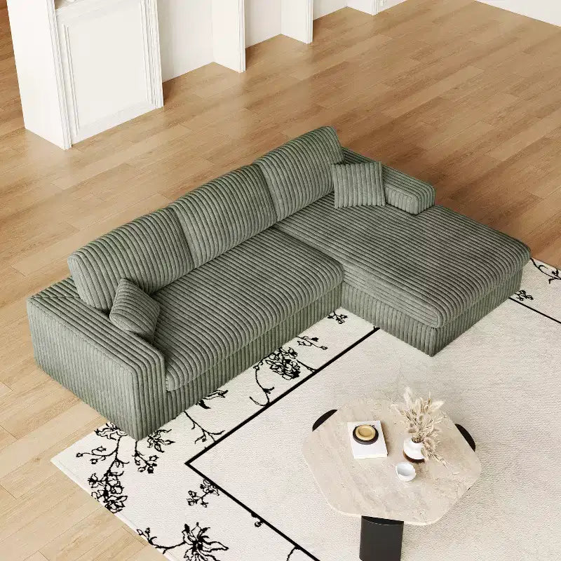 Canapé modulaire en velours côtelé en forme de L de 114,5 po avec fauteuil inclinable, canapé de sol convertible 2-en-1 avec coussins en mousse et oreillers de soutien cervical pour le salon