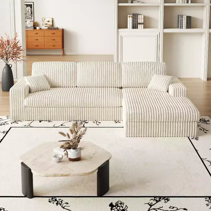 Canapé modulaire en velours côtelé en forme de L de 114,5 po avec fauteuil inclinable, canapé de sol convertible 2-en-1 avec coussins en mousse et oreillers de soutien cervical pour le salon