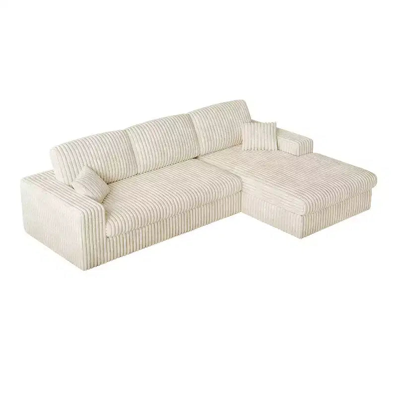 Canapé modulaire en velours côtelé en forme de L de 114,5 po avec fauteuil inclinable, canapé de sol convertible 2-en-1 avec coussins en mousse et oreillers de soutien cervical pour le salon