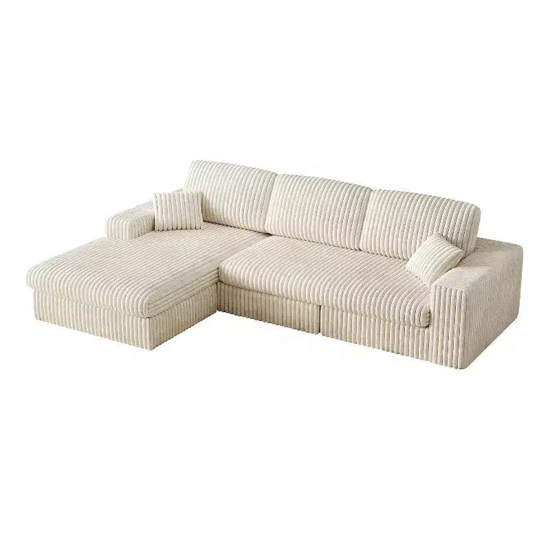Canapé modulaire en velours côtelé en forme de L de 114,5 po avec fauteuil inclinable, canapé de sol convertible 2-en-1 avec coussins en mousse et oreillers de soutien cervical pour le salon
