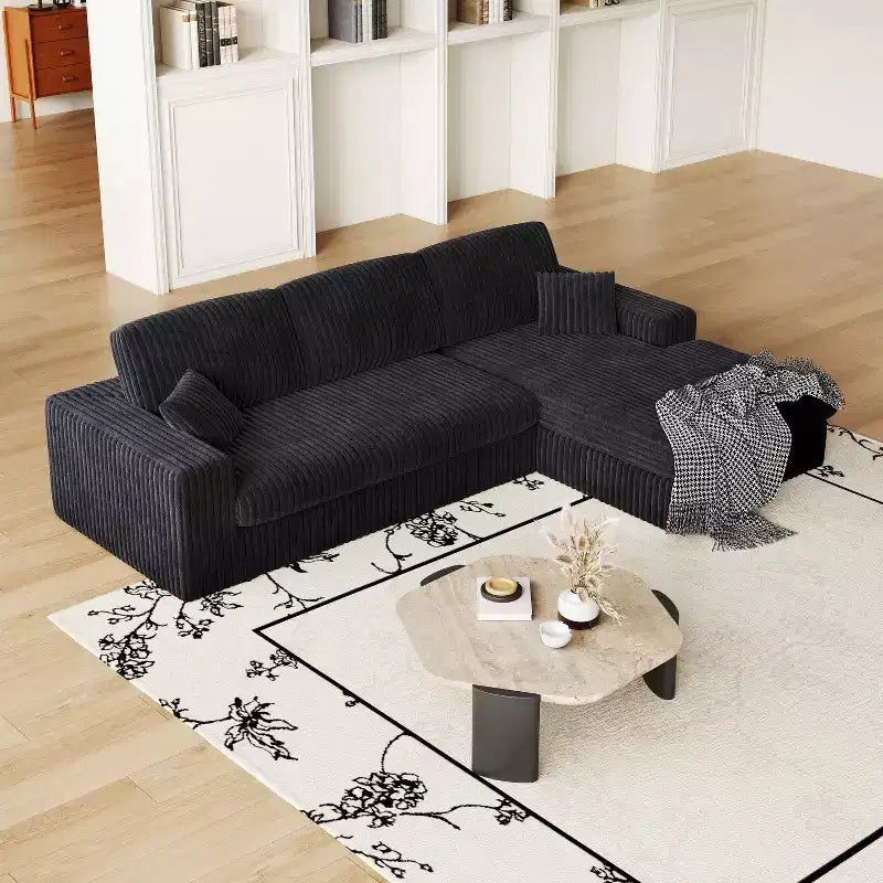 Canapé modulaire en velours côtelé en forme de L de 114,5 po avec fauteuil inclinable, canapé de sol convertible 2-en-1 avec coussins en mousse et oreillers de soutien cervical pour le salon