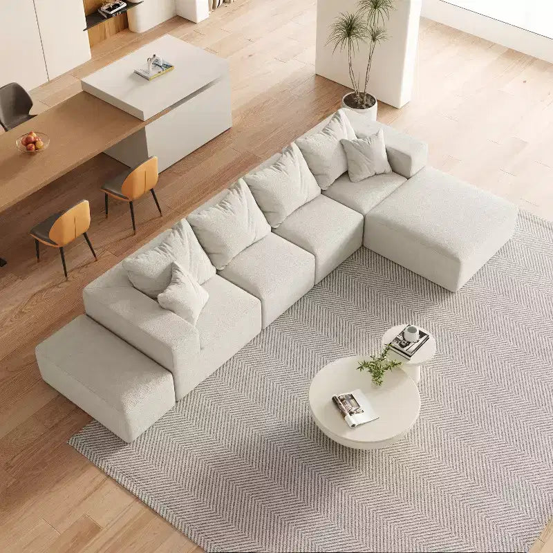 Canapé d'angle modulaire en L de 335 cm avec revêtement en chenille, ensemble de 6 pièces avec coussins profonds et oreillers décoratifs pour salon et chambre à coucher