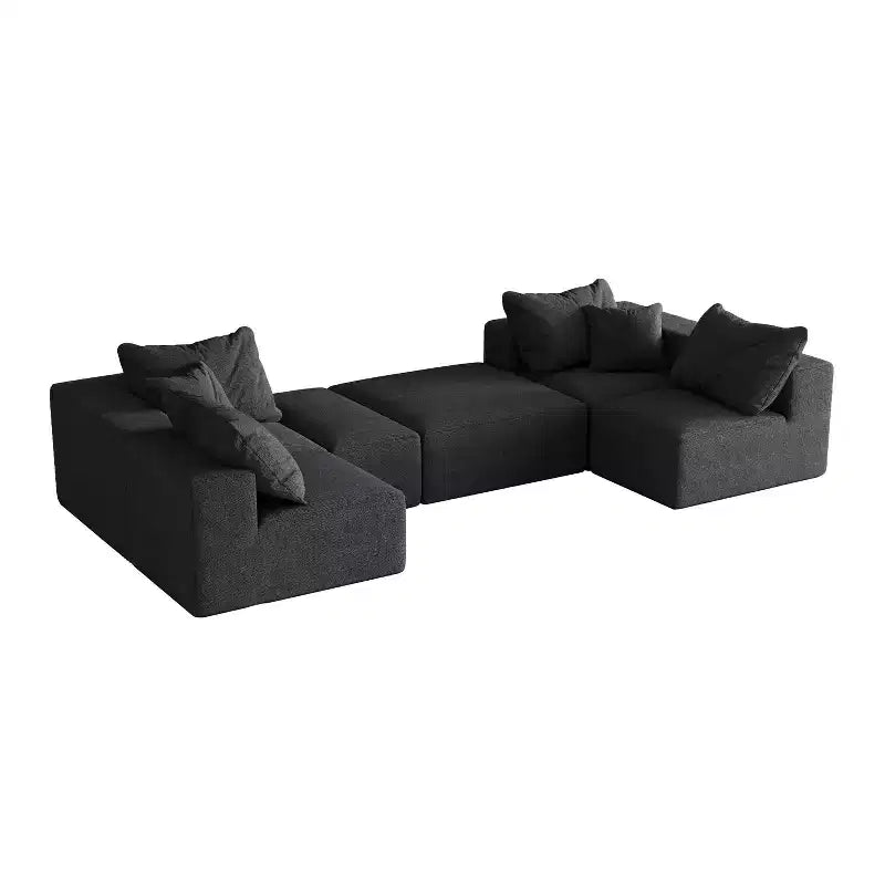 Canapé d'angle modulaire en L de 335 cm avec revêtement en chenille, ensemble de 6 pièces avec coussins profonds et oreillers décoratifs pour salon et chambre à coucher