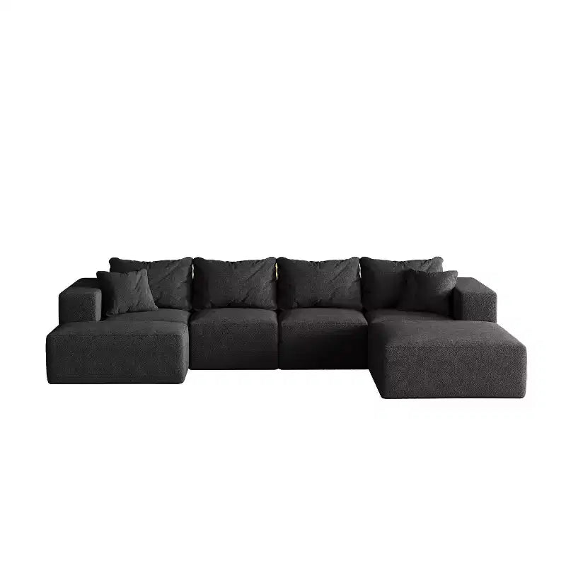 Canapé d'angle modulaire en L de 335 cm avec revêtement en chenille, ensemble de 6 pièces avec coussins profonds et oreillers décoratifs pour salon et chambre à coucher
