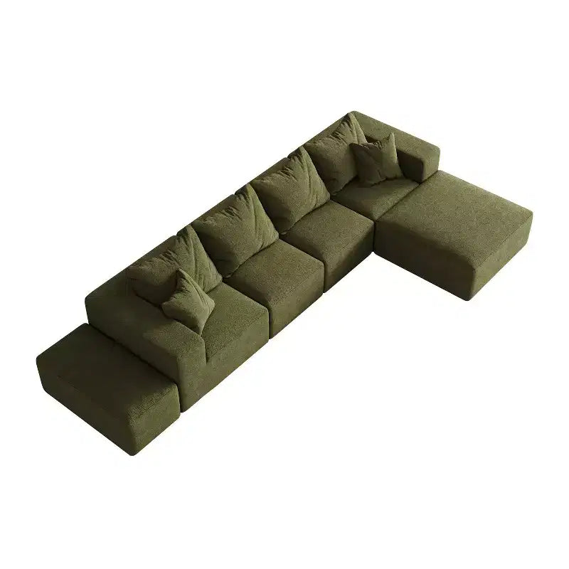 Canapé d'angle modulaire en L de 335 cm avec revêtement en chenille, ensemble de 6 pièces avec coussins profonds et oreillers décoratifs pour salon et chambre à coucher