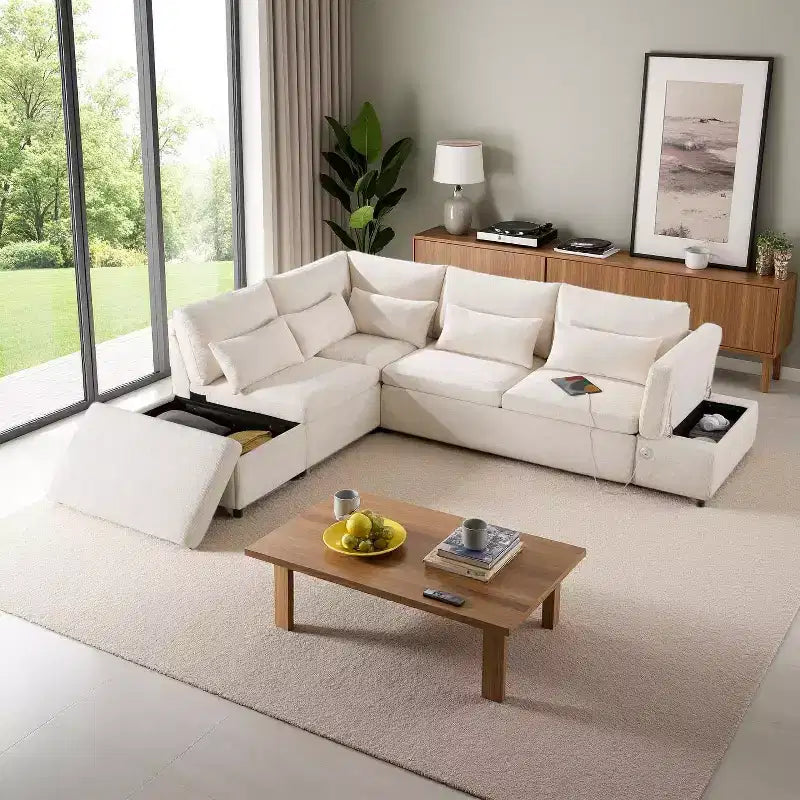 Canapé d'angle modulaire surdimensionné en chenille Polibi avec lit gigogne