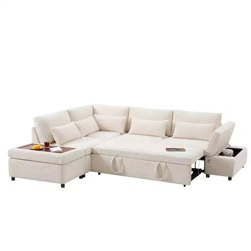 Canapé d'angle modulaire surdimensionné en chenille Polibi avec lit gigogne