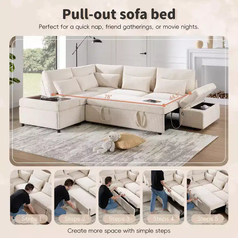 Canapé d'angle modulaire surdimensionné en chenille Polibi avec lit gigogne