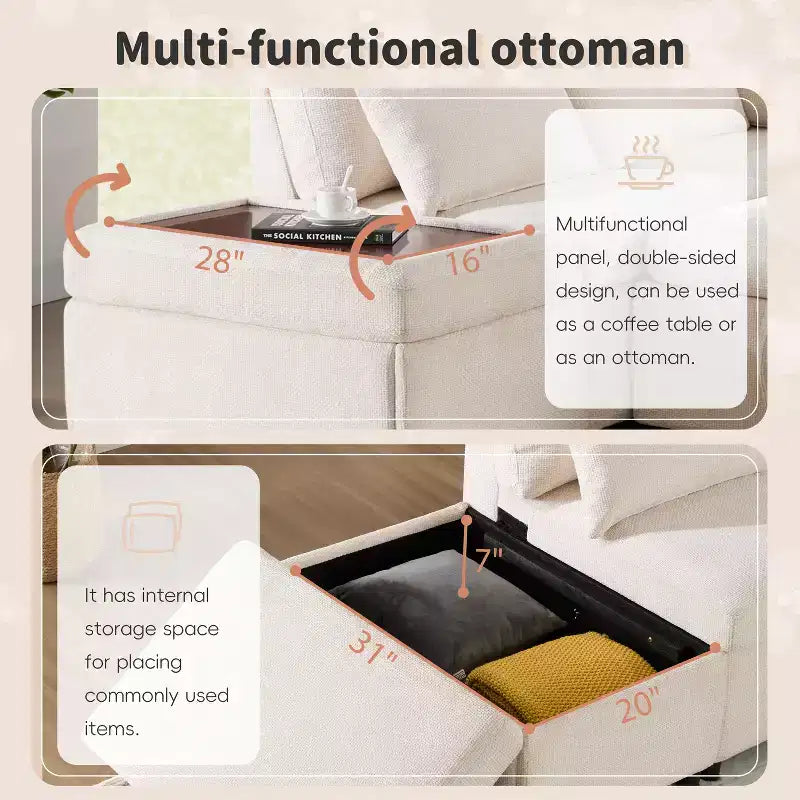 Canapé d'angle modulaire surdimensionné en chenille Polibi avec lit gigogne
