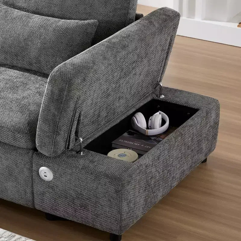 Canapé d'angle modulaire surdimensionné en chenille Polibi avec lit gigogne