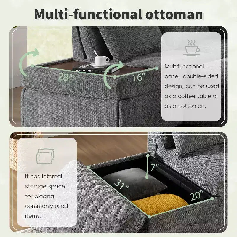 Canapé d'angle modulaire surdimensionné en chenille Polibi avec lit gigogne