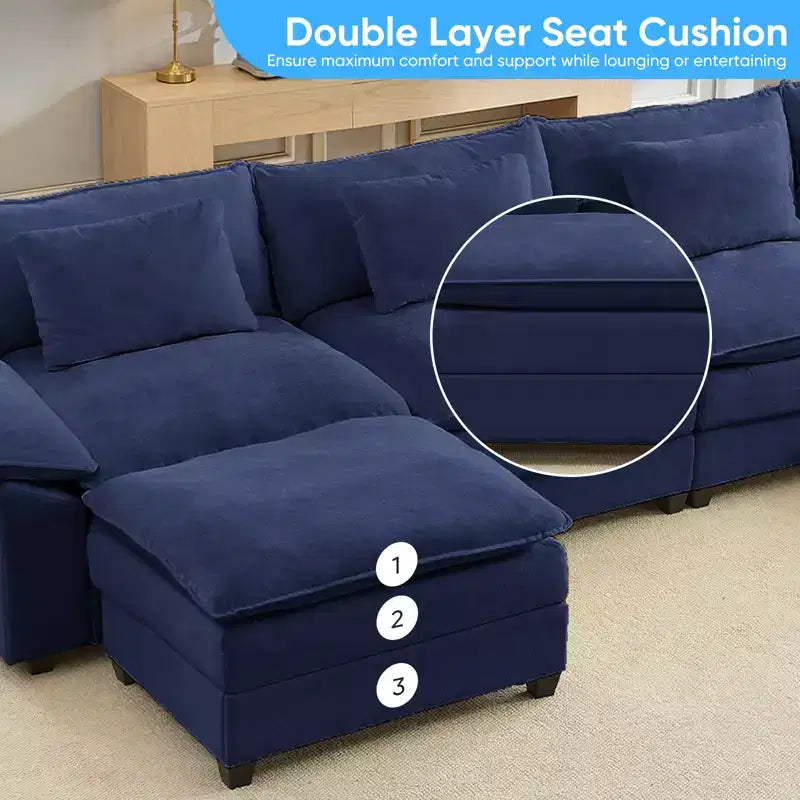 Mjkone Canapé modulaire sectionnel en forme de U de 118 pouces, canapé-lit nuage en chenille à 5 places avec ottomans et coussin épaissi