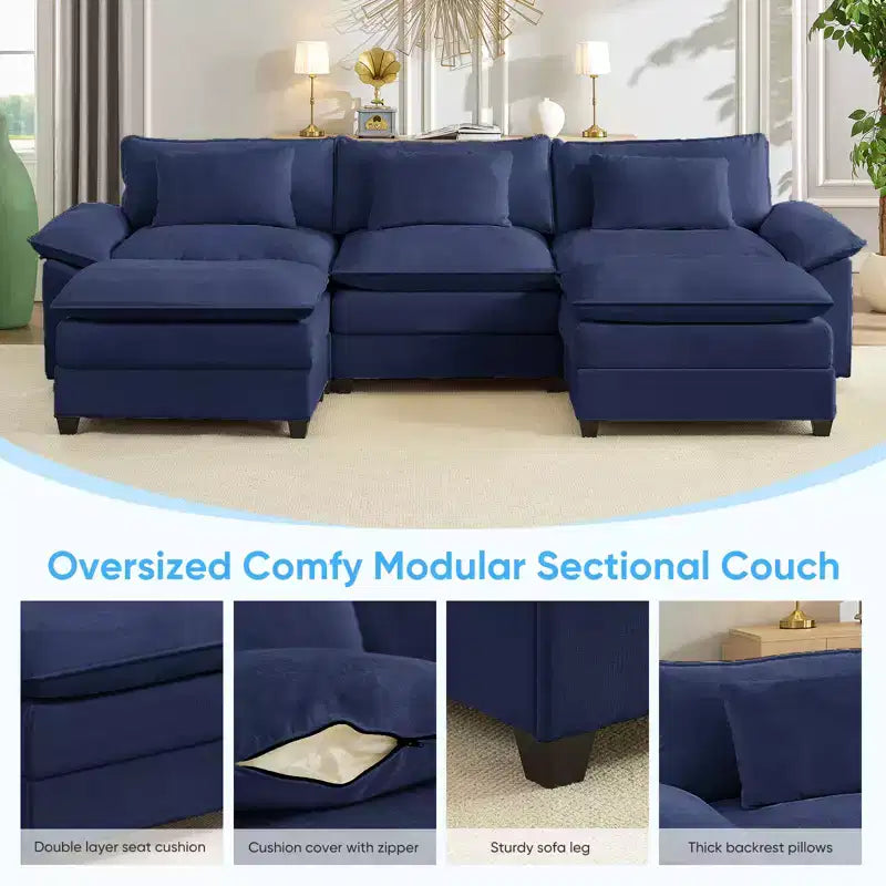 Mjkone Canapé modulaire sectionnel en forme de U de 118 pouces, canapé-lit nuage en chenille à 5 places avec ottomans et coussin épaissi