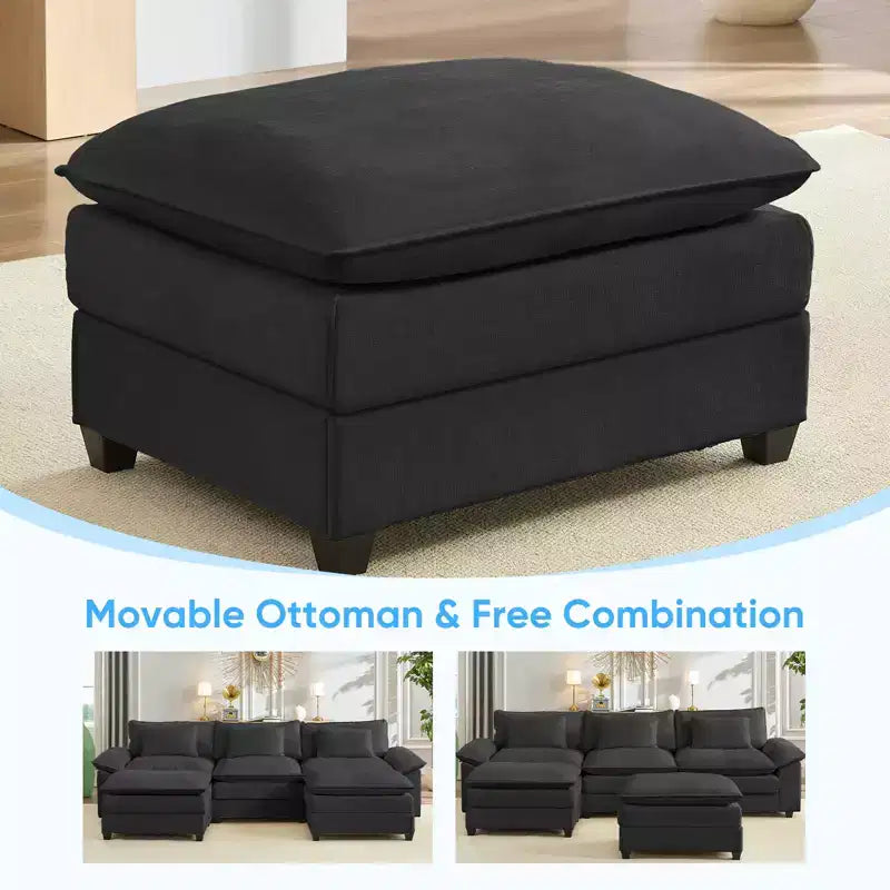 Mjkone Canapé modulaire sectionnel en forme de U de 118 pouces, canapé-lit nuage en chenille à 5 places avec ottomans et coussin épaissi