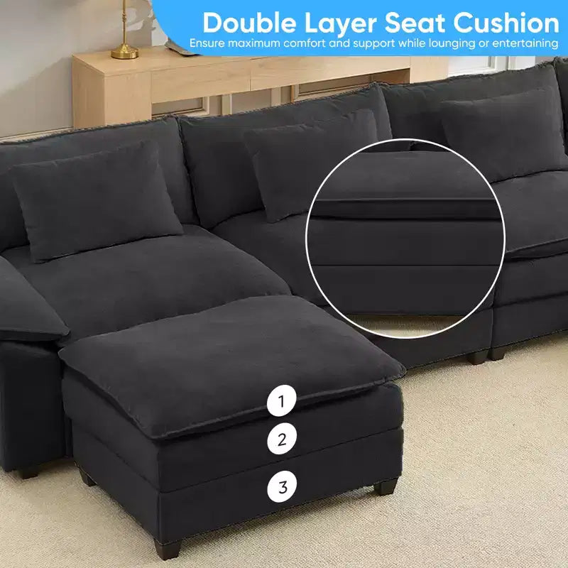 Mjkone Canapé modulaire sectionnel en forme de U de 118 pouces, canapé-lit nuage en chenille à 5 places avec ottomans et coussin épaissi