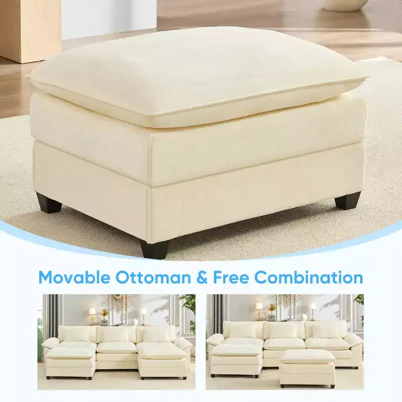 Mjkone Canapé modulaire sectionnel en forme de U de 118 pouces, canapé-lit nuage en chenille à 5 places avec ottomans et coussin épaissi