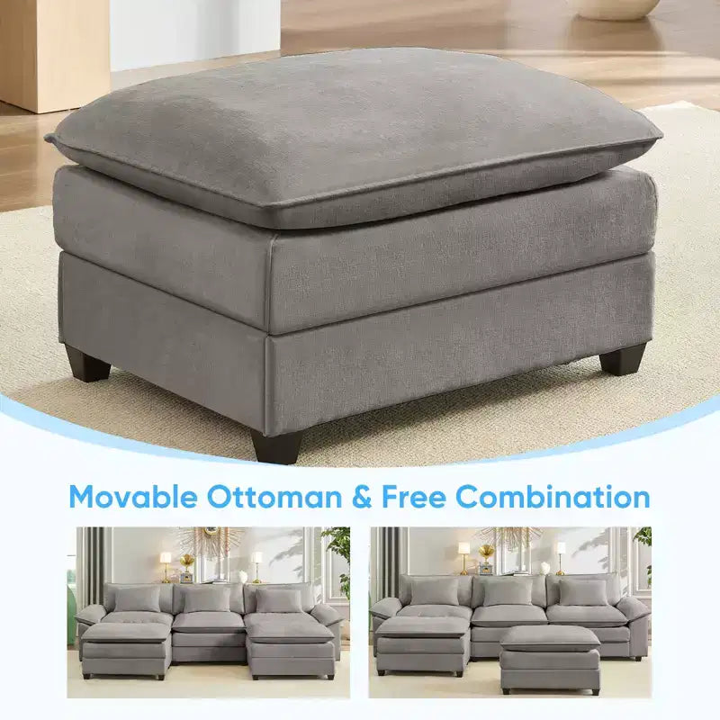 Mjkone Canapé modulaire sectionnel en forme de U de 118 pouces, canapé-lit nuage en chenille à 5 places avec ottomans et coussin épaissi