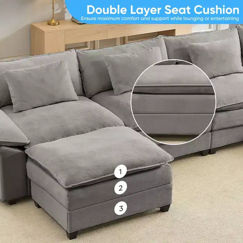 Mjkone Canapé modulaire sectionnel en forme de U de 118 pouces, canapé-lit nuage en chenille à 5 places avec ottomans et coussin épaissi