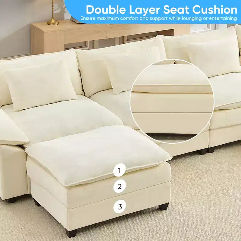 Mjkone Canapé modulaire sectionnel en forme de U de 118 pouces, canapé-lit nuage en chenille à 5 places avec ottomans et coussin épaissi