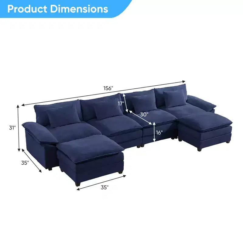 Mjkone Canapé modulaire surdimensionné de 396 cm, en forme de U avec 2 poufs, canapé 6 places en chenille avec assise profonde