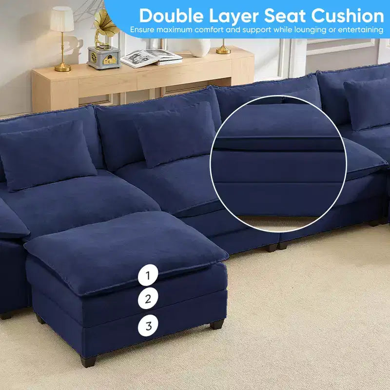 Mjkone Canapé modulaire surdimensionné de 396 cm, en forme de U avec 2 poufs, canapé 6 places en chenille avec assise profonde