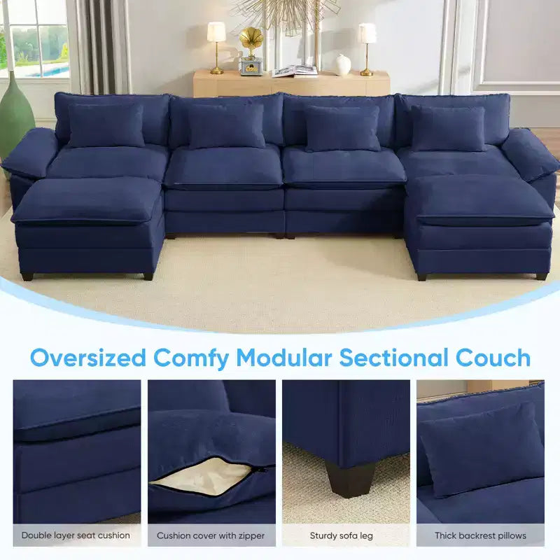 Mjkone Canapé modulaire surdimensionné de 396 cm, en forme de U avec 2 poufs, canapé 6 places en chenille avec assise profonde