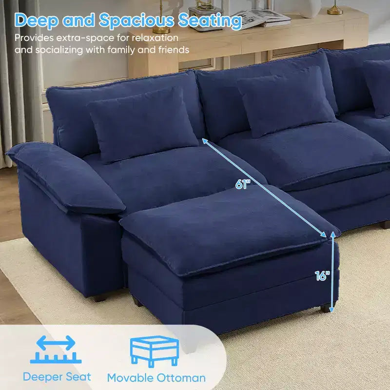 Mjkone Canapé modulaire surdimensionné de 396 cm, en forme de U avec 2 poufs, canapé 6 places en chenille avec assise profonde