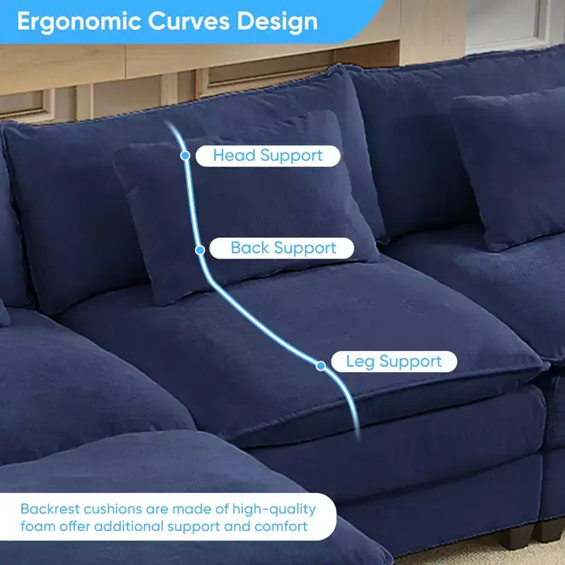 Mjkone Canapé modulaire surdimensionné de 396 cm, en forme de U avec 2 poufs, canapé 6 places en chenille avec assise profonde