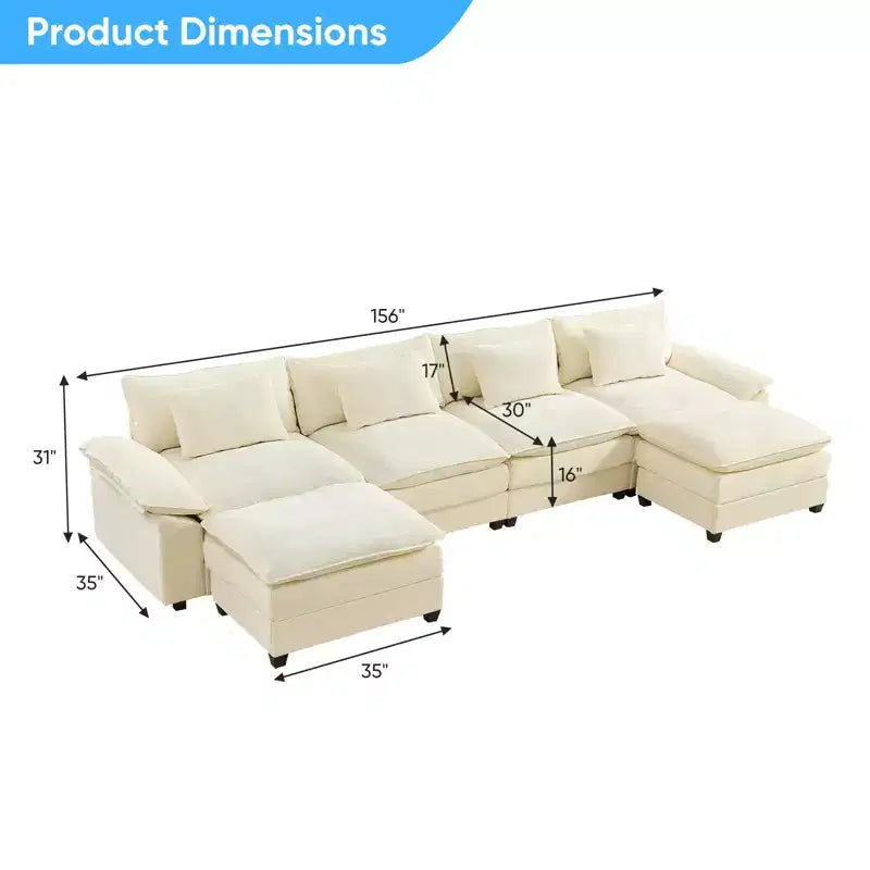 Mjkone Canapé modulaire surdimensionné de 396 cm, en forme de U avec 2 poufs, canapé 6 places en chenille avec assise profonde