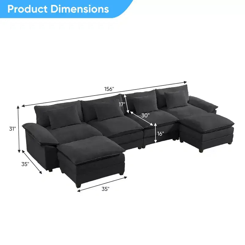 Mjkone Canapé modulaire surdimensionné de 396 cm, en forme de U avec 2 poufs, canapé 6 places en chenille avec assise profonde