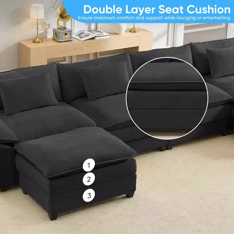 Mjkone Canapé modulaire surdimensionné de 396 cm, en forme de U avec 2 poufs, canapé 6 places en chenille avec assise profonde