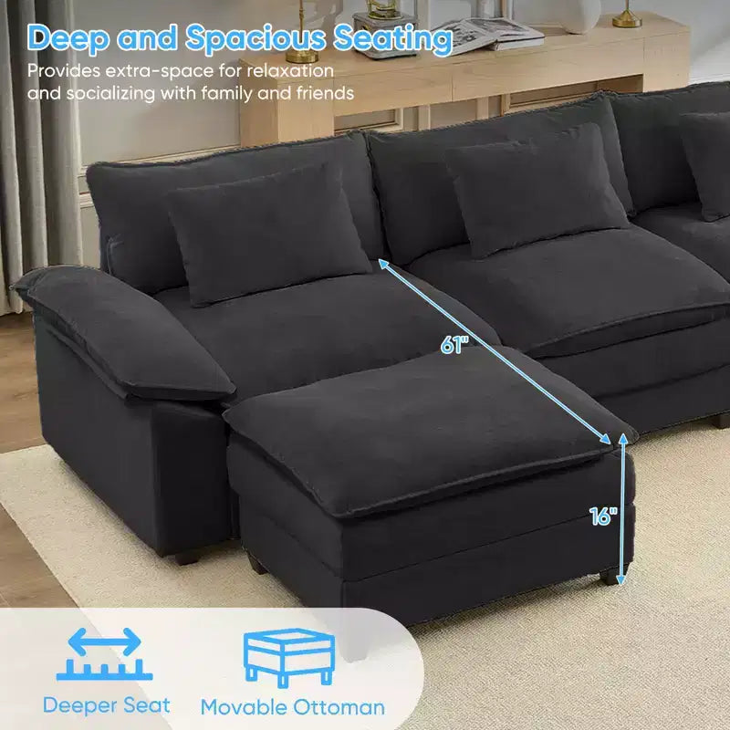 Mjkone Canapé modulaire surdimensionné de 396 cm, en forme de U avec 2 poufs, canapé 6 places en chenille avec assise profonde