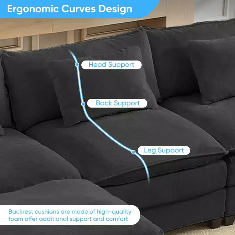 Mjkone Canapé modulaire surdimensionné de 396 cm, en forme de U avec 2 poufs, canapé 6 places en chenille avec assise profonde