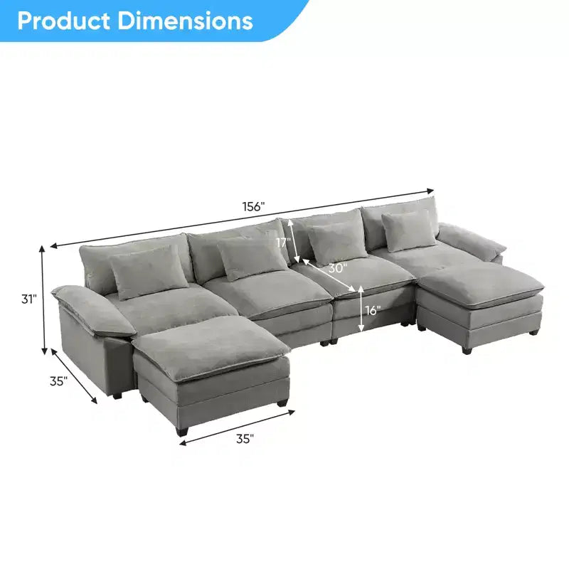 Mjkone Canapé modulaire surdimensionné de 396 cm, en forme de U avec 2 poufs, canapé 6 places en chenille avec assise profonde