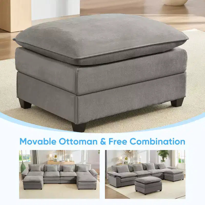 Mjkone Canapé modulaire surdimensionné de 396 cm, en forme de U avec 2 poufs, canapé 6 places en chenille avec assise profonde