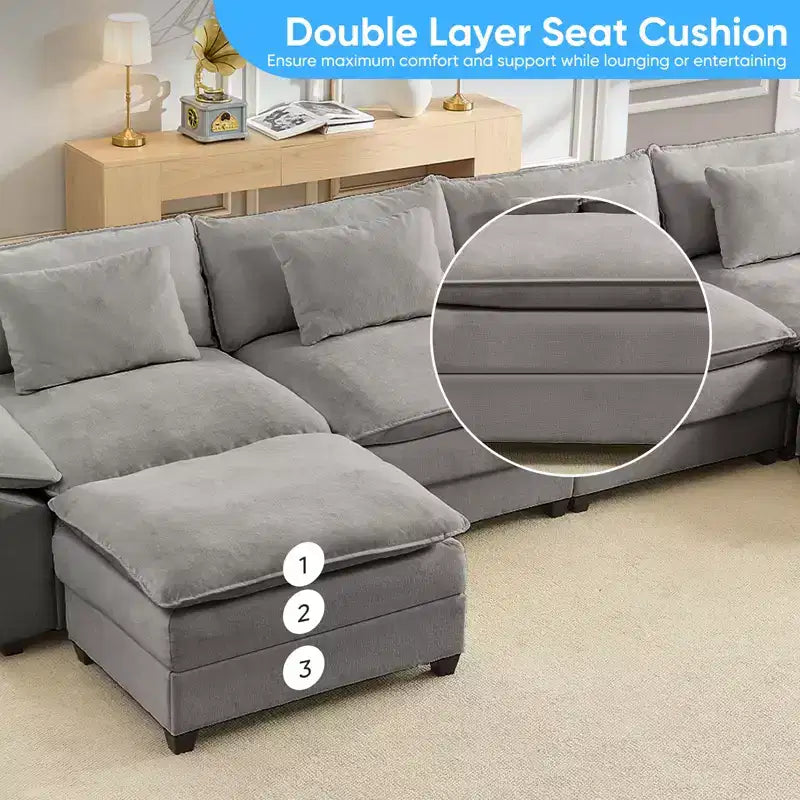Mjkone Canapé modulaire surdimensionné de 396 cm, en forme de U avec 2 poufs, canapé 6 places en chenille avec assise profonde