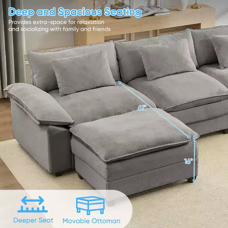 Mjkone Canapé modulaire surdimensionné de 396 cm, en forme de U avec 2 poufs, canapé 6 places en chenille avec assise profonde