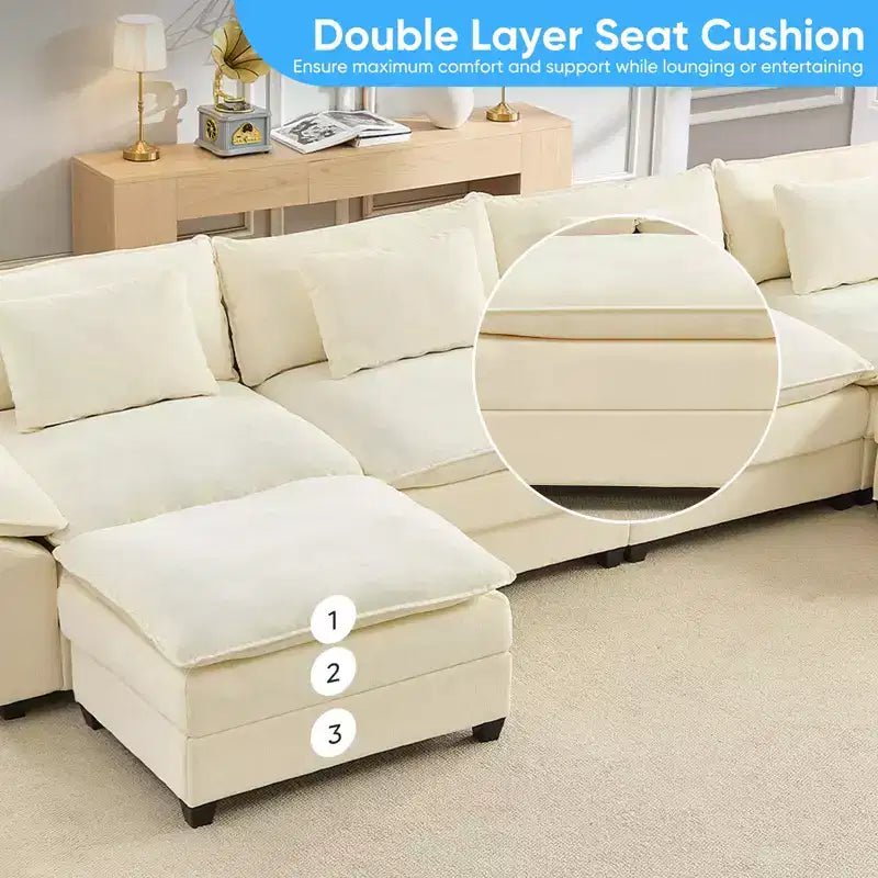 Mjkone Canapé modulaire surdimensionné de 396 cm, en forme de U avec 2 poufs, canapé 6 places en chenille avec assise profonde