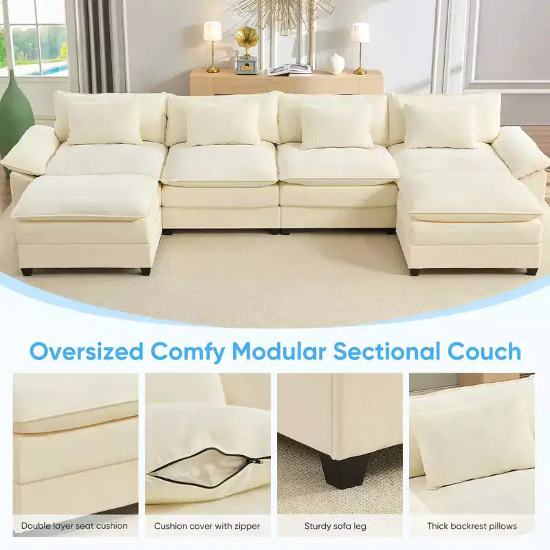 Mjkone Canapé modulaire surdimensionné de 396 cm, en forme de U avec 2 poufs, canapé 6 places en chenille avec assise profonde