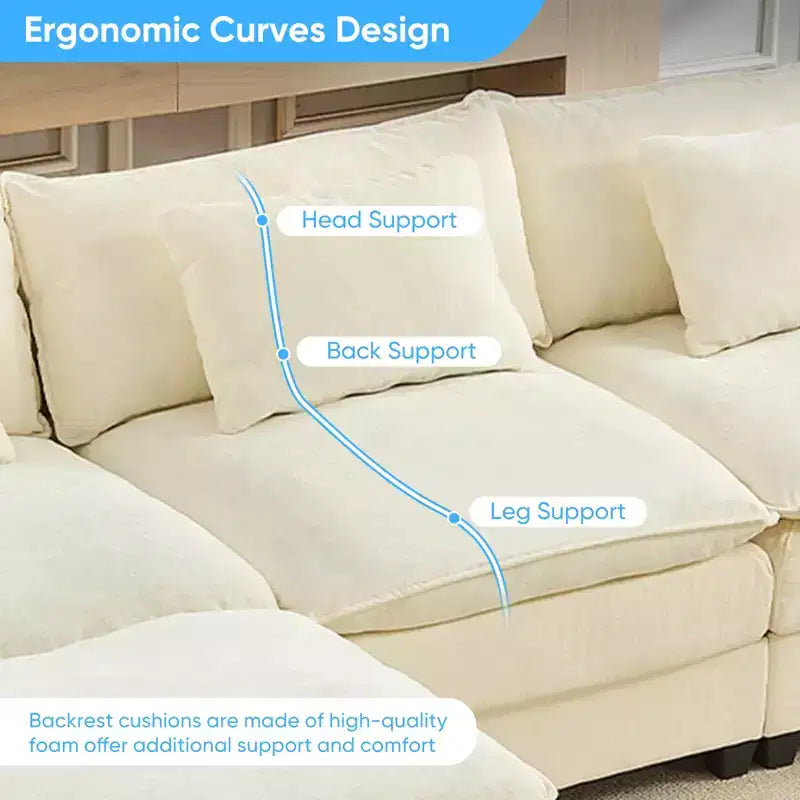 Mjkone Canapé modulaire surdimensionné de 396 cm, en forme de U avec 2 poufs, canapé 6 places en chenille avec assise profonde