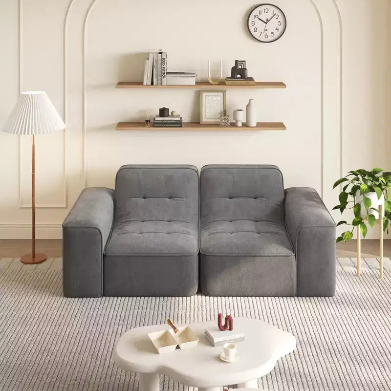 Canapé modulable ModernLuxe, Canapé-lit touffeté rembourré en chenille étincelante DIY, 3 places/5 places avec ottomane, Aucun assemblage requis