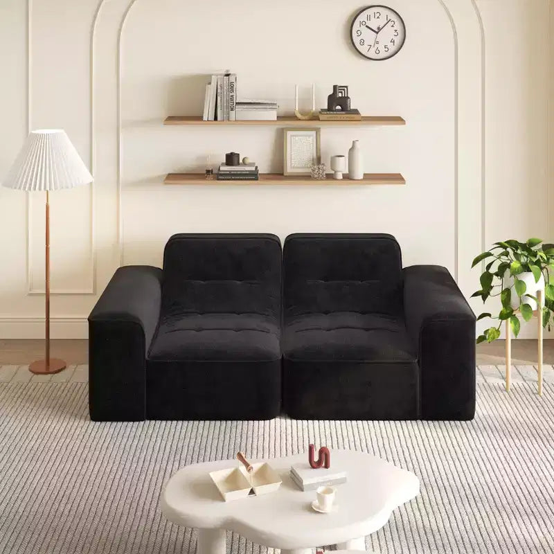 Canapé modulable ModernLuxe, Canapé-lit touffeté rembourré en chenille étincelante DIY, 3 places/5 places avec ottomane, Aucun assemblage requis