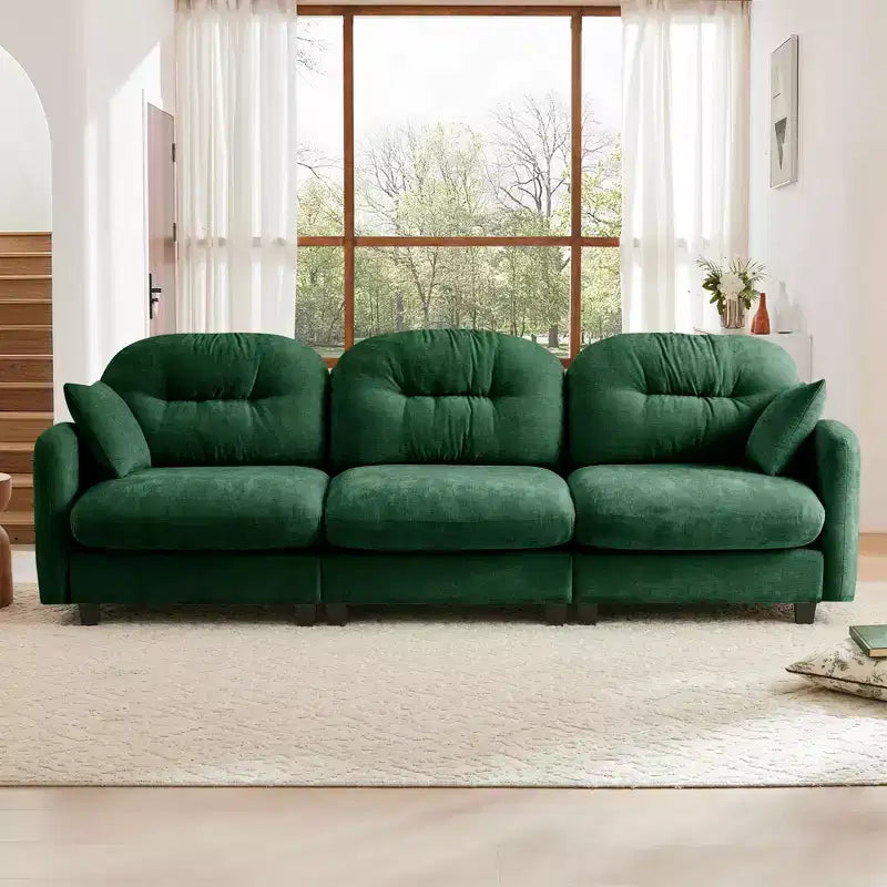 Canapé sectionnel modulaire 107 places beige en tissu chenille doux, mousse haute densité, base en bois de haute qualité pour salons