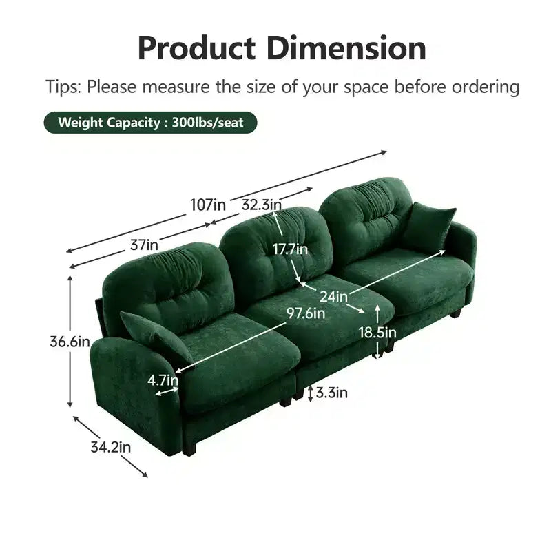 Canapé sectionnel modulaire 107 places beige en tissu chenille doux, mousse haute densité, base en bois de haute qualité pour salons